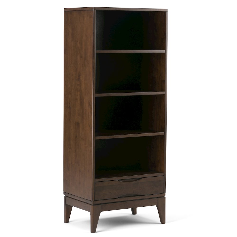 Harper Solid Hardwood Bookcase With Storage In Walnut Brown. Picture 1