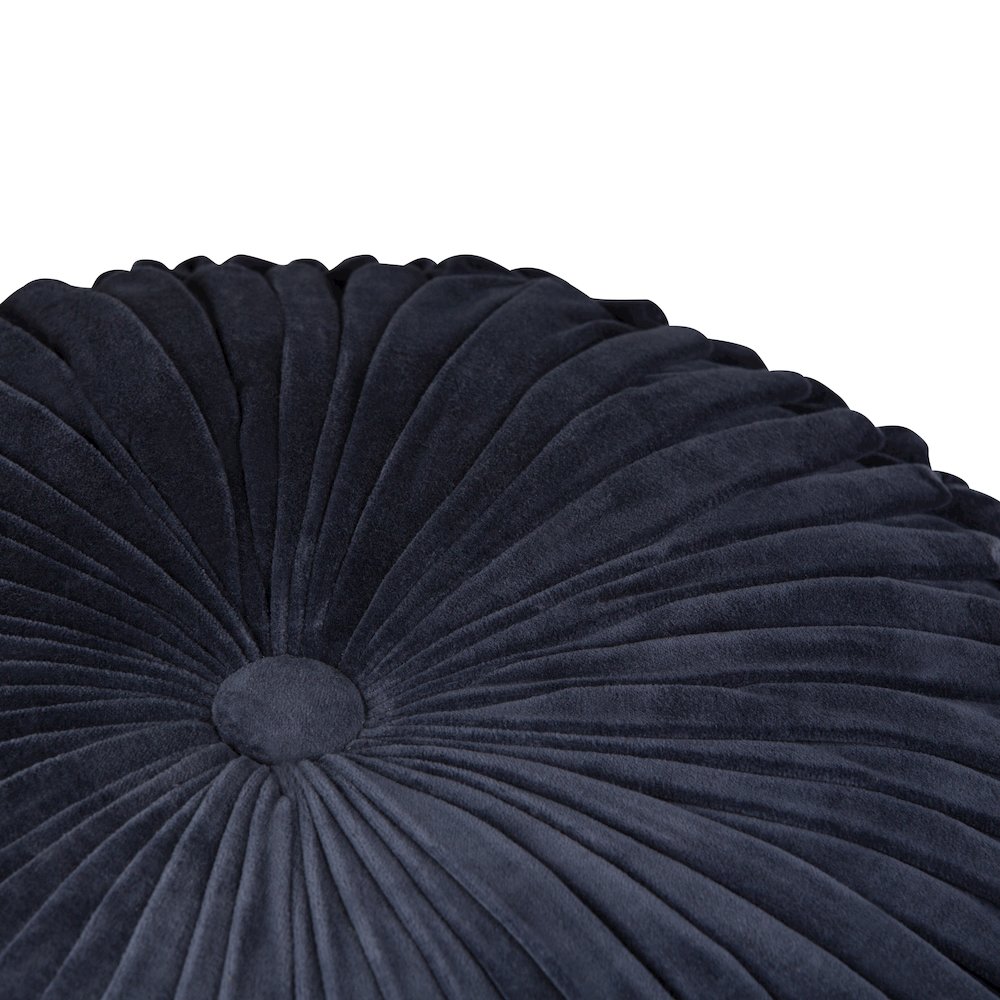 Renee Round Pouf In Navy Velvet Fabric. Picture 3