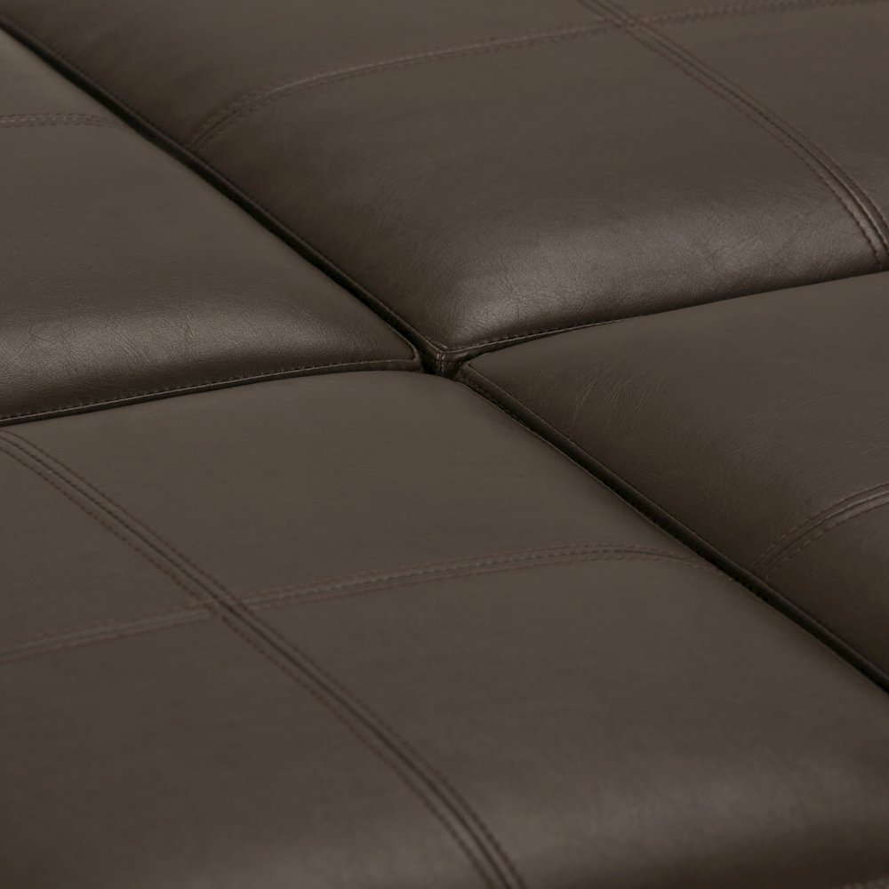 Avalon Square Coffee Table Storage Ottoman In Chocolate Brown Vegan Faux Leather. Picture 4