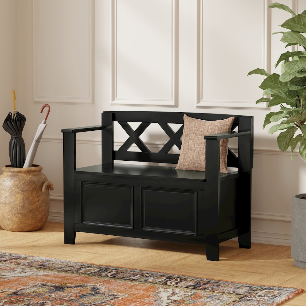 Amherst Solid Wood 36 inch Wide Transitional Entryway Storage Bench in Black. Picture 6