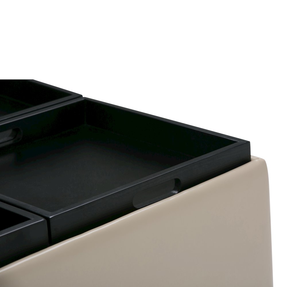Avalon Square Coffee Table Storage Ottoman In Satin Cream Vegan Faux Leather. Picture 3