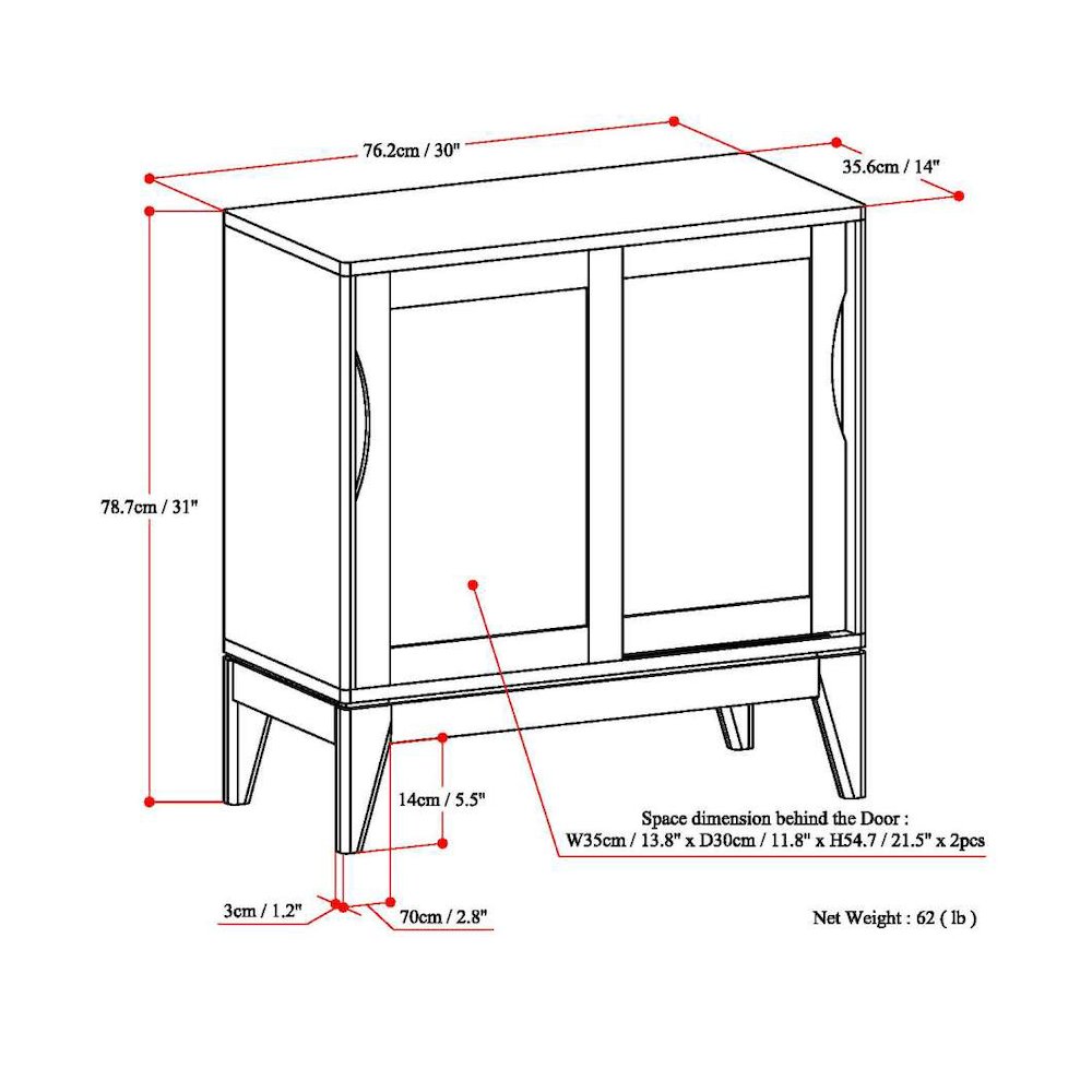 Harper Solid Hardwood Low Storage Cabinet In White. Picture 6