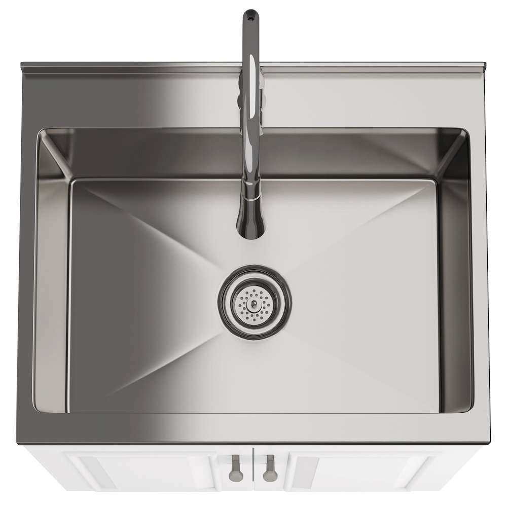 24 Inch Laundry Cabinet With Pull-Out Faucet And Stainless Steel Sink In White. Picture 2