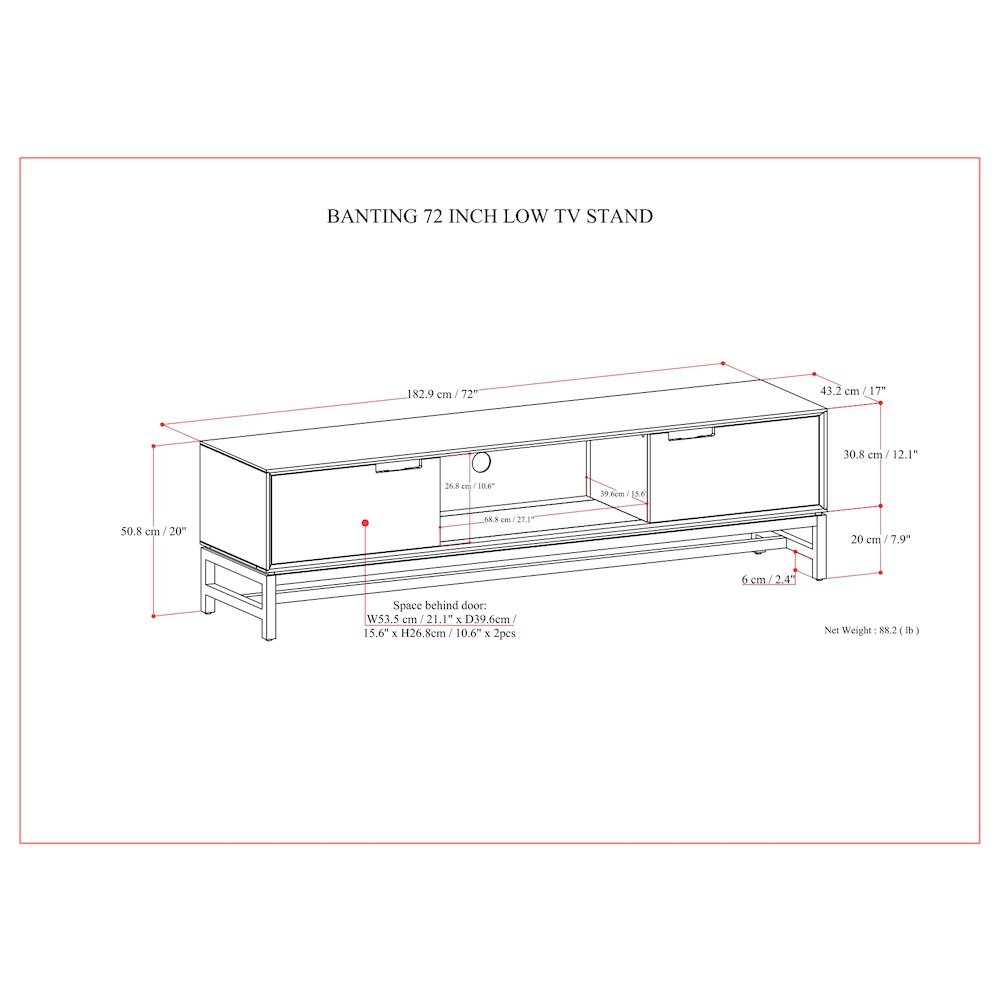 72 Inch Low Tv Stand In Walnut Brown For Tvs Up To 80 Inches. Picture 6