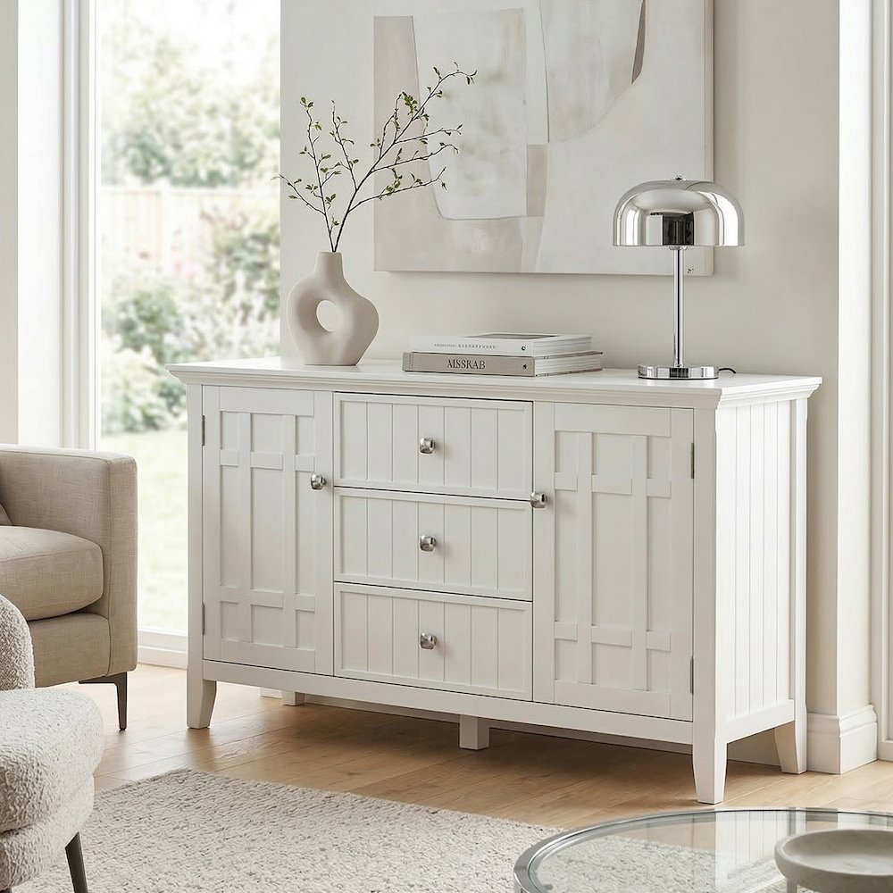 Bedford 54 inch Wide Solid Wood Transitional Sideboard Buffet in White. Picture 2
