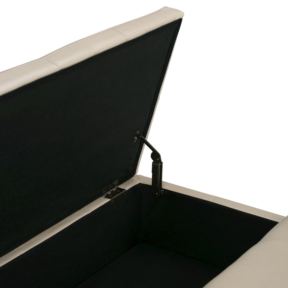 Dover Square Coffee Table Storage Ottoman In Satin Cream Vegan Faux Leather. Picture 4