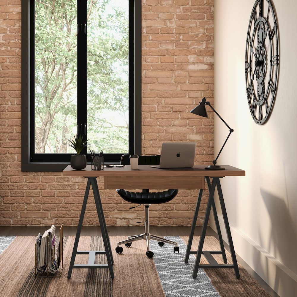 Sawhorse Solid Walnut Veneer and Metal Small Desk. Picture 9