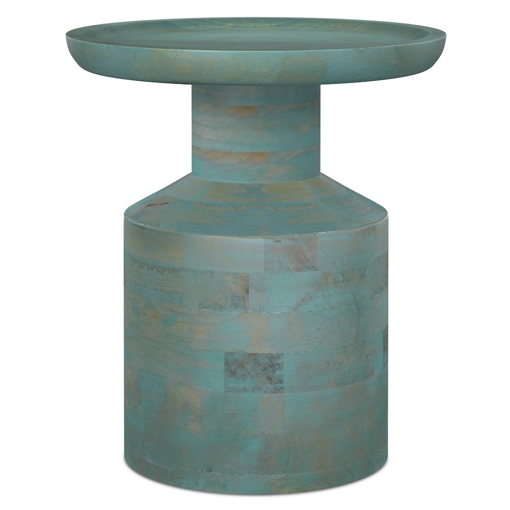 Haynes 16 Inch Wide Solid Mango Boho Accent Table In Teal Wash. Picture 2