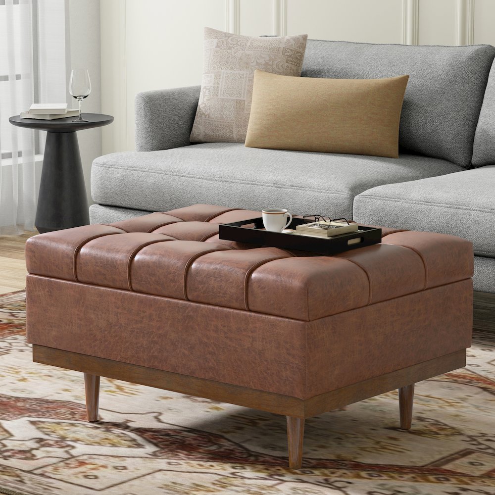 Mariah Coffee Table Storage Ottoman in Distressed Saddle Brown. Picture 2