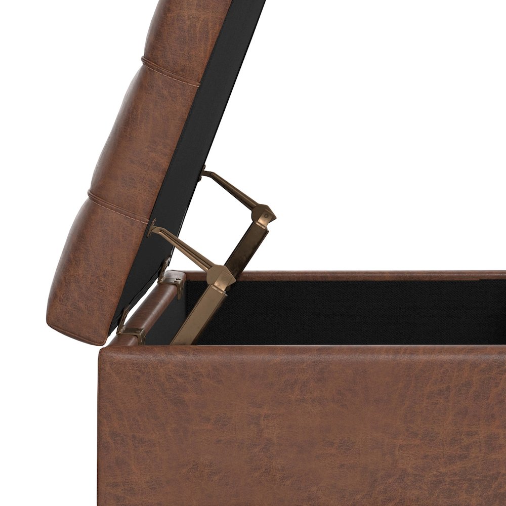 Mariah Lift Top Table Storage Ottoman in Distressed Saddle Brown. Picture 14