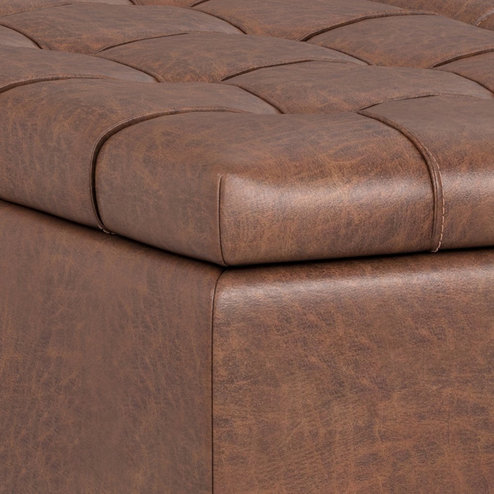 Laura Mid Century Lift Top Storage Ottoman in Distressed Saddle Brown. Picture 12