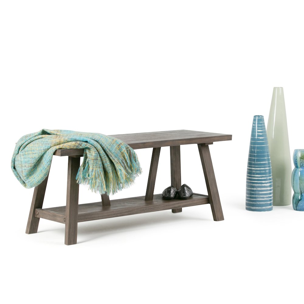 Dylan Solid Wood Entryway Bench In Driftwood. Picture 5