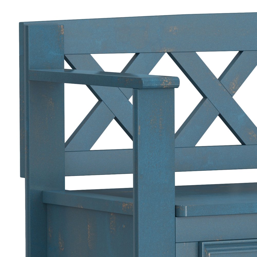 48 inch Wide Solid Wood Transitional Entryway Bench in Distressed Coastal Blue. Picture 2