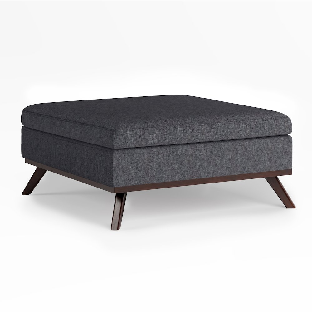 Owen Square Coffee Table Storage Ottoman In Slate Grey Linen Look Fabric. Picture 1