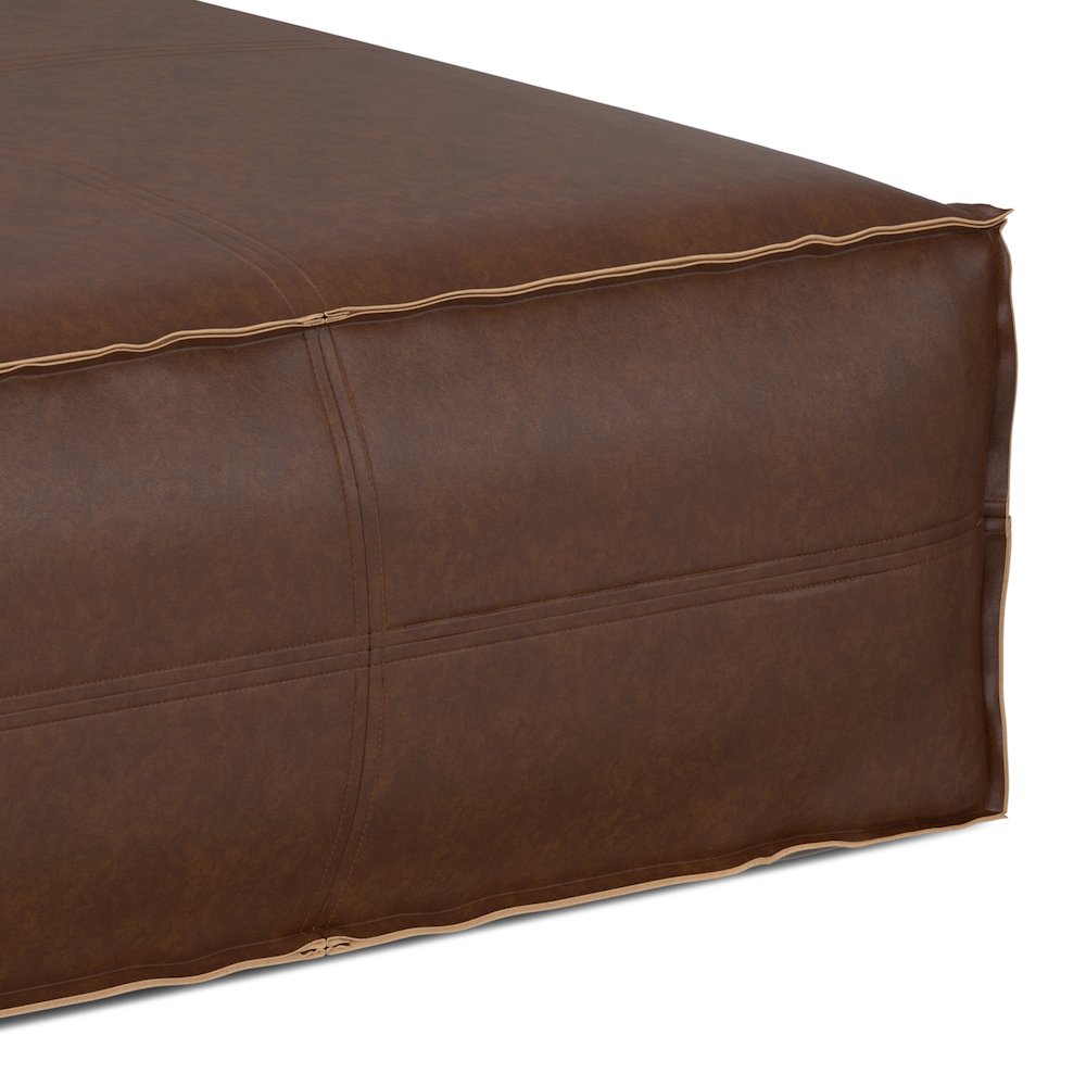 Brody Extra Large Coffee Table Pouf In Distressed Dark Brown Vegan Faux Leather. Picture 3