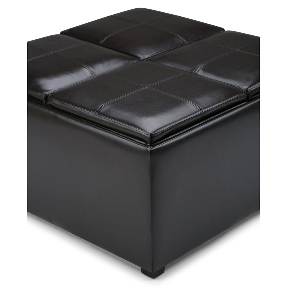 Avalon Square Coffee Table Storage Ottoman In Tanners Brown Vegan Faux Leather. Picture 2