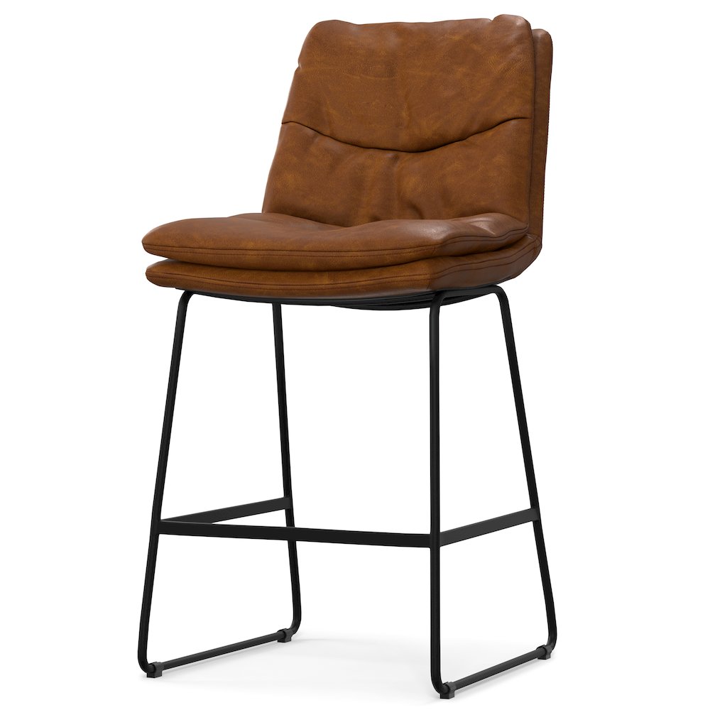 Modern Counter Height Stool (Set Of 2) In Camel Brown Vegan Faux Leather. Picture 2