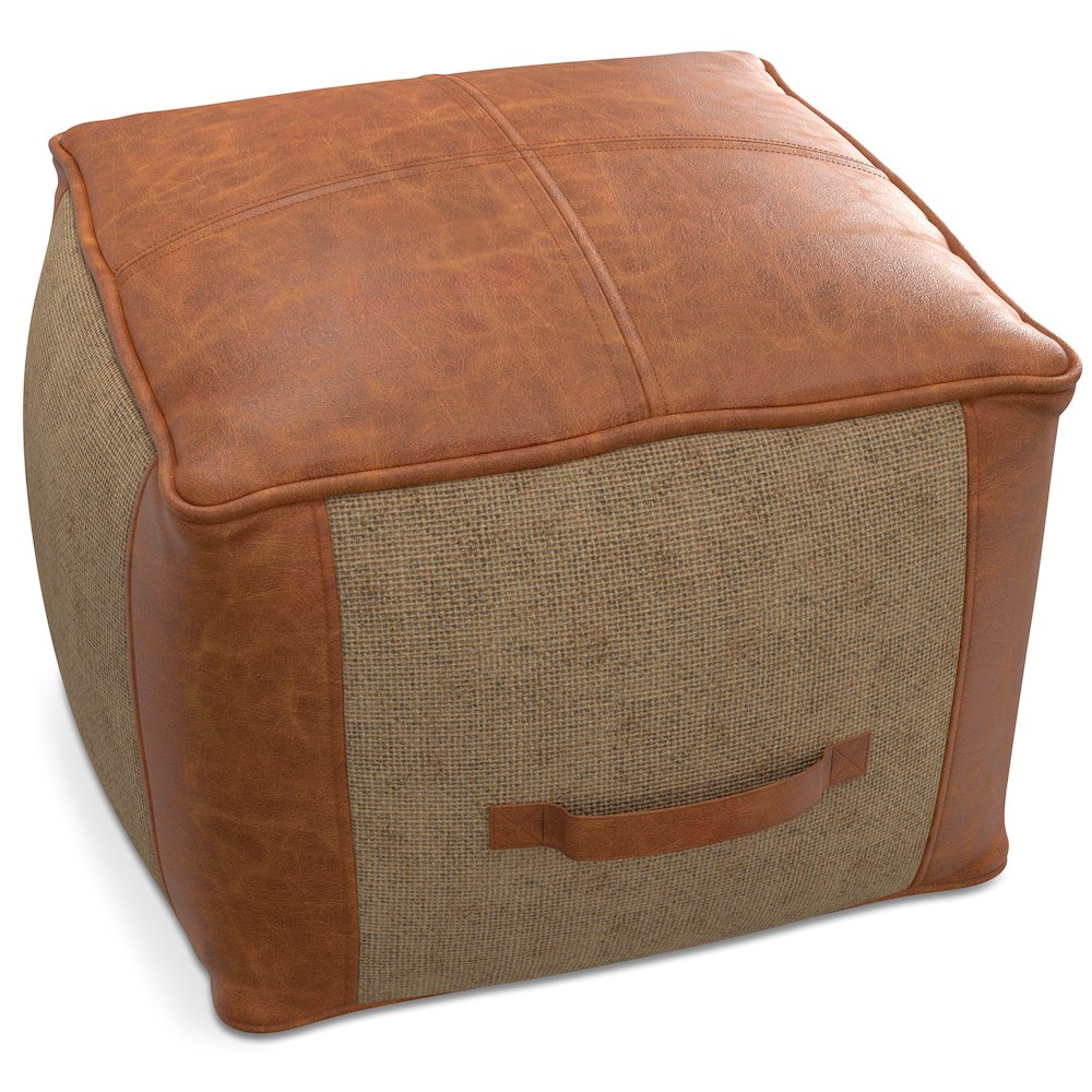 Atkinson Pouf  In Tan Genuine Leather. Picture 2