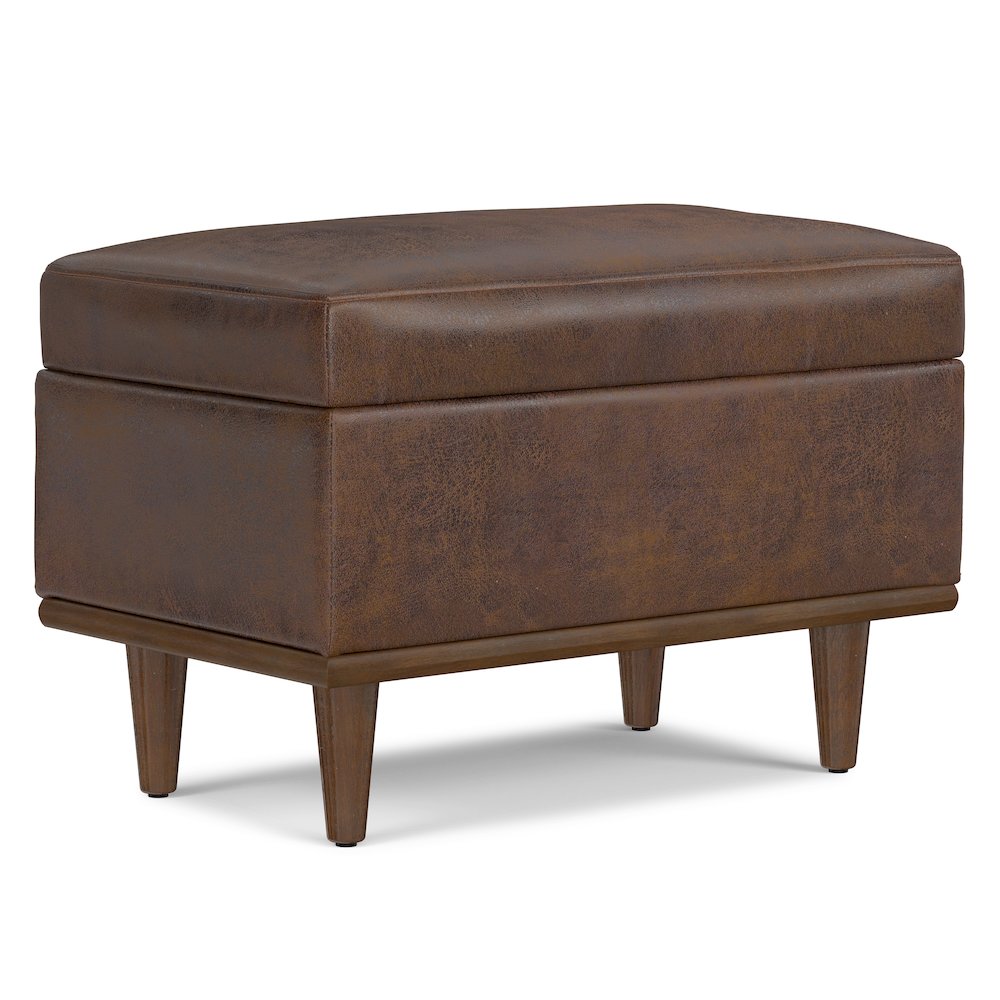 Small Storage Ottoman In Distressed Chestnut Brown Vegan Faux Leather. Picture 1