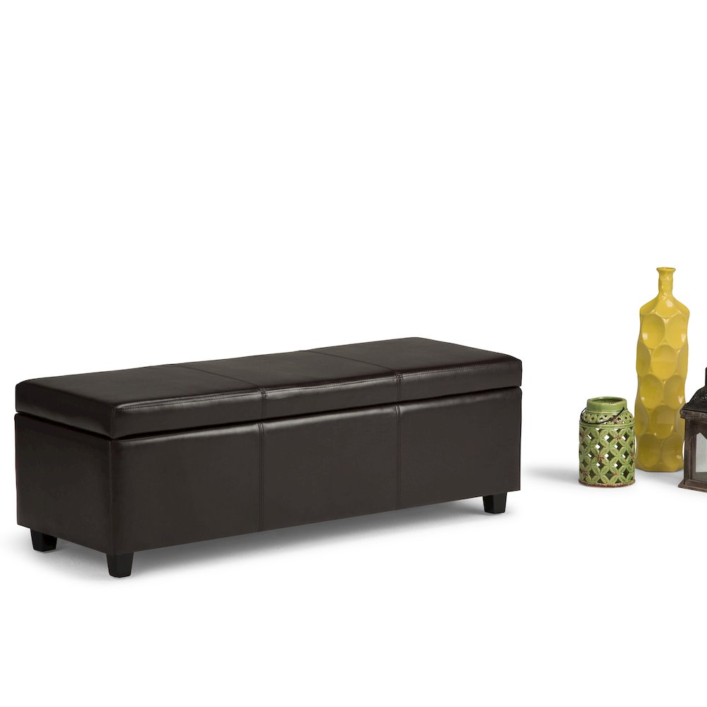 Avalon Storage Ottoman Bench In Tanners Brown Vegan Faux Leather. Picture 5