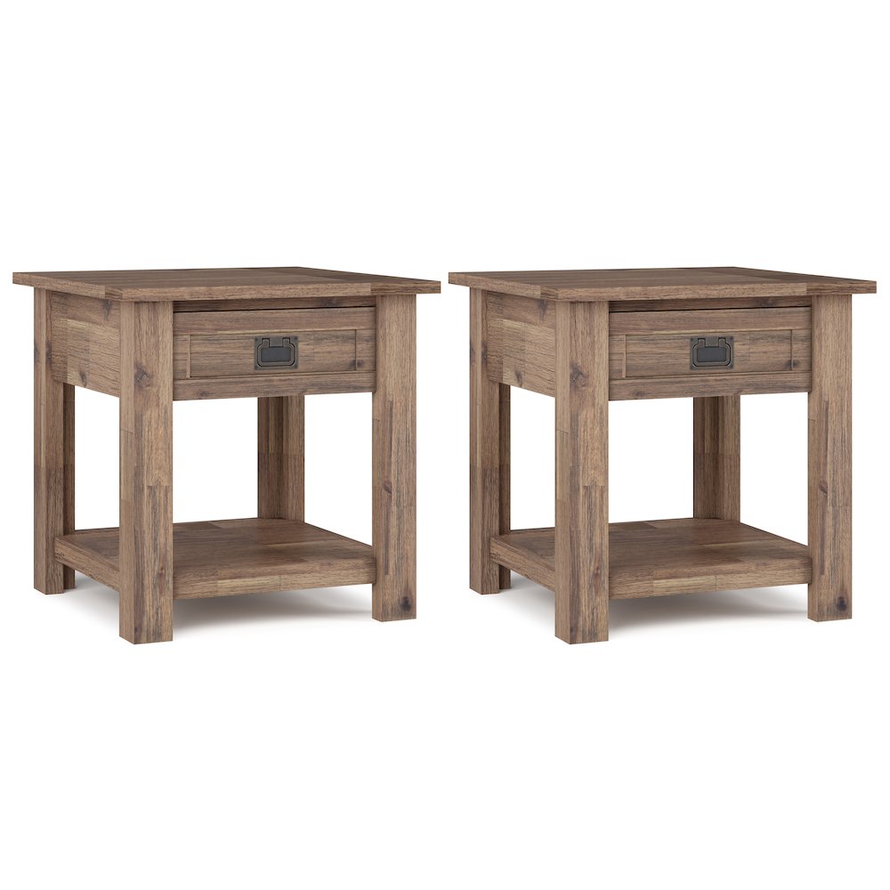 22 inch Solid Acacia Rustic End Table in Rustic Natural Aged Brown (Set of 2). Picture 1