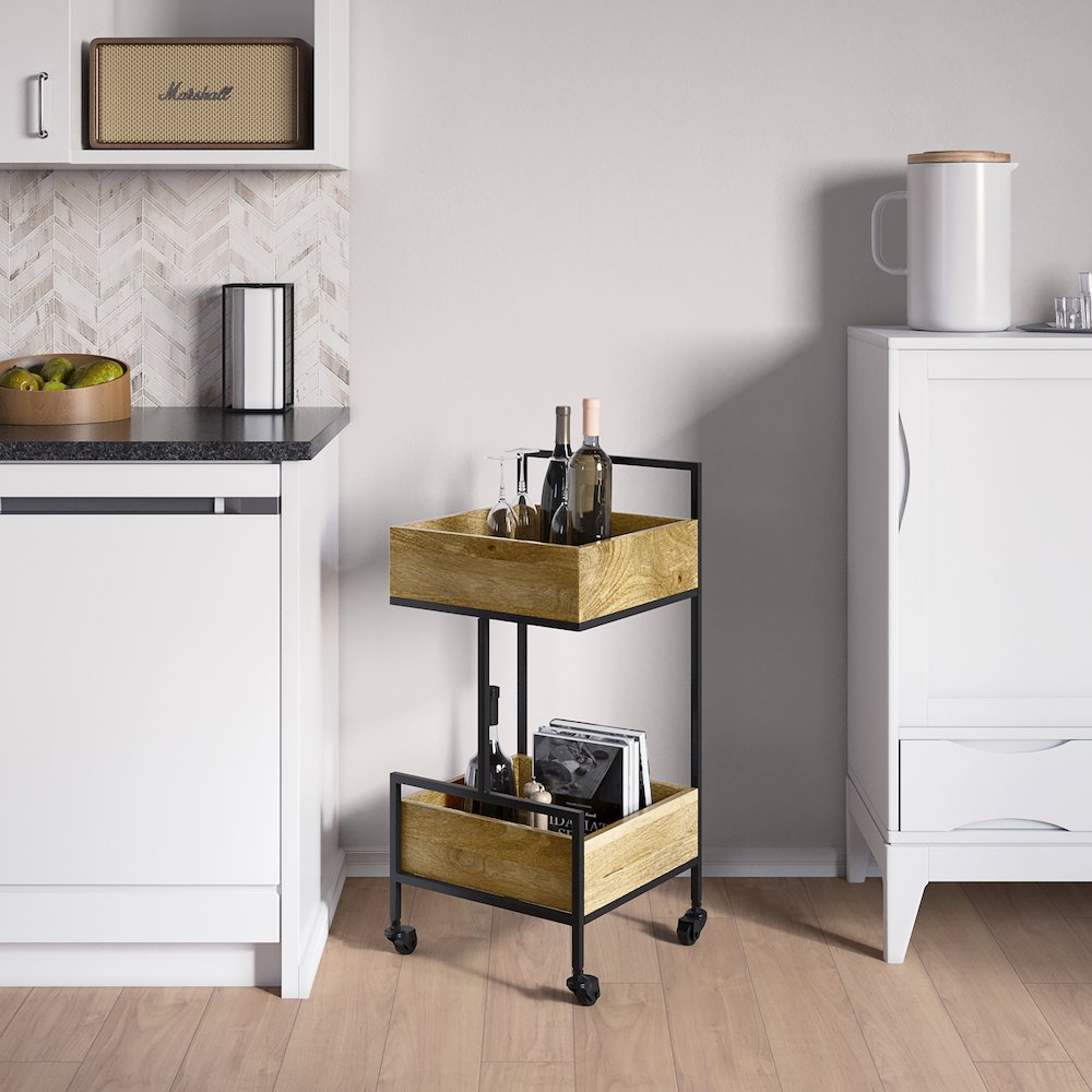 Hobbs Solid Mango Wood 16 Inch Bar Cart In Natural. Picture 5