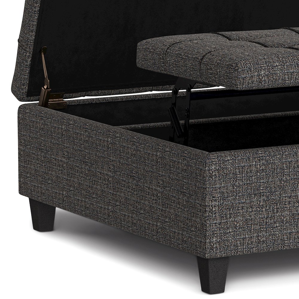40 inch Wide Square Large Coffee Table Storage Ottoman in Ebony Polyester Tweed. Picture 5