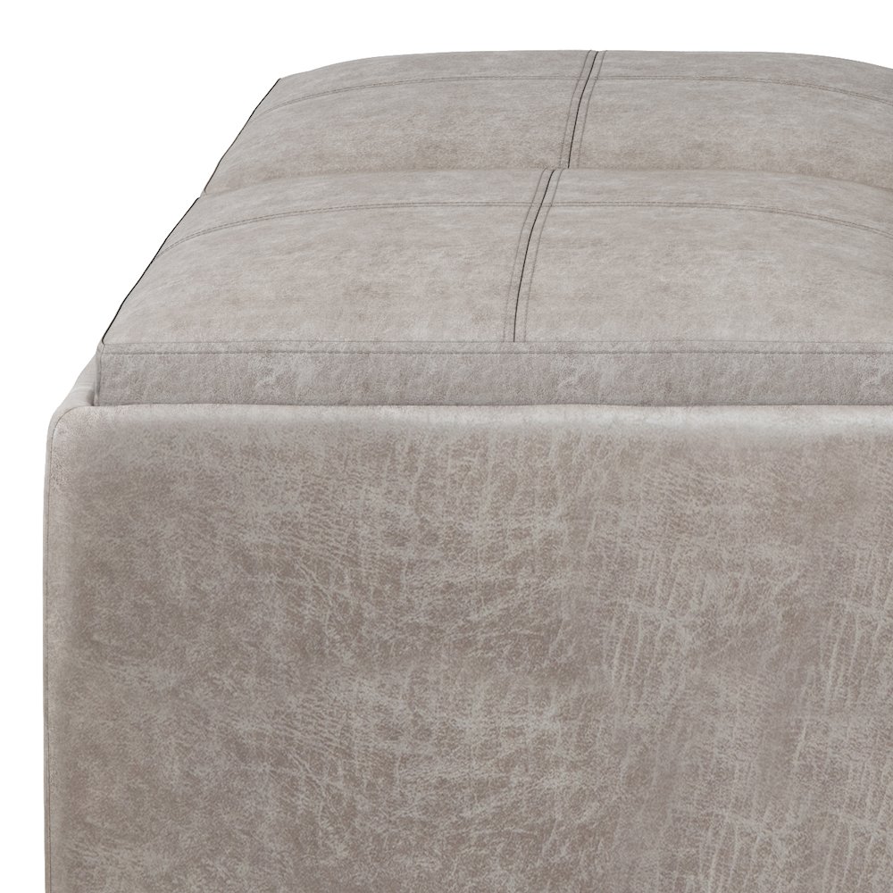 Square Coffee Table Storage Ottoman In Distressed Grey Taupe Vegan Faux Leather. Picture 4