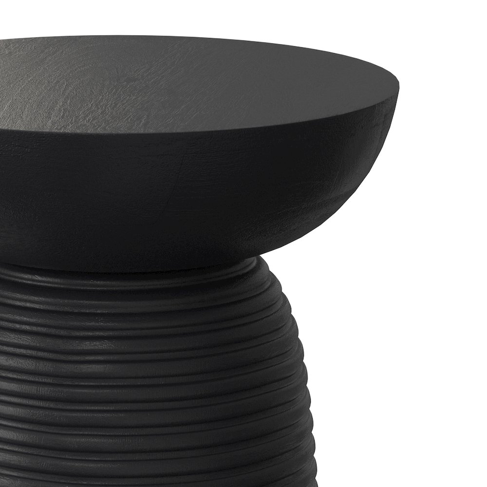 Boyd 13 inch Wide Solid Mango Contemporary Ribbed Accent Table in Black. Picture 7