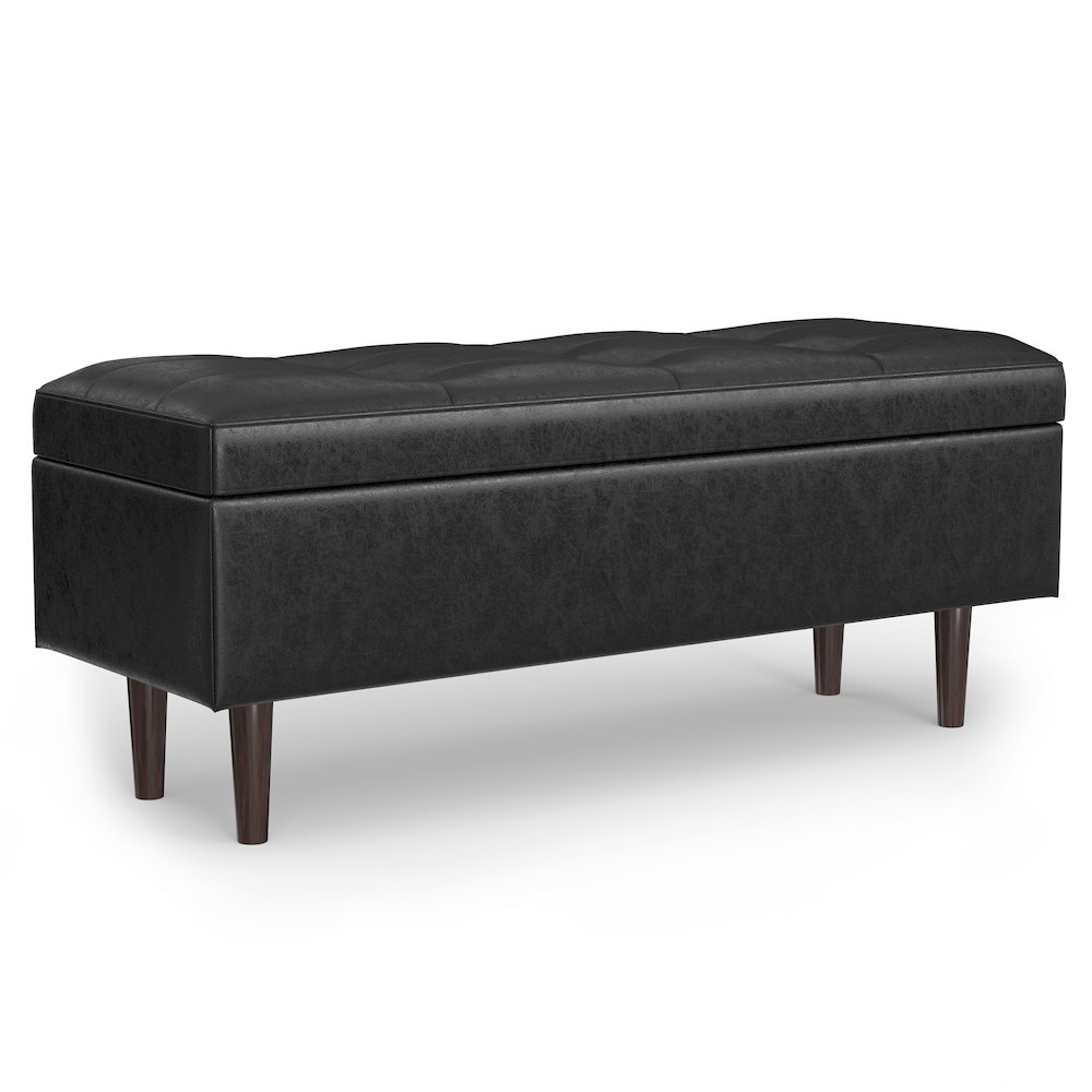 Rectangular Storage Ottoman In Distressed Black Vegan Faux Leather. Picture 1