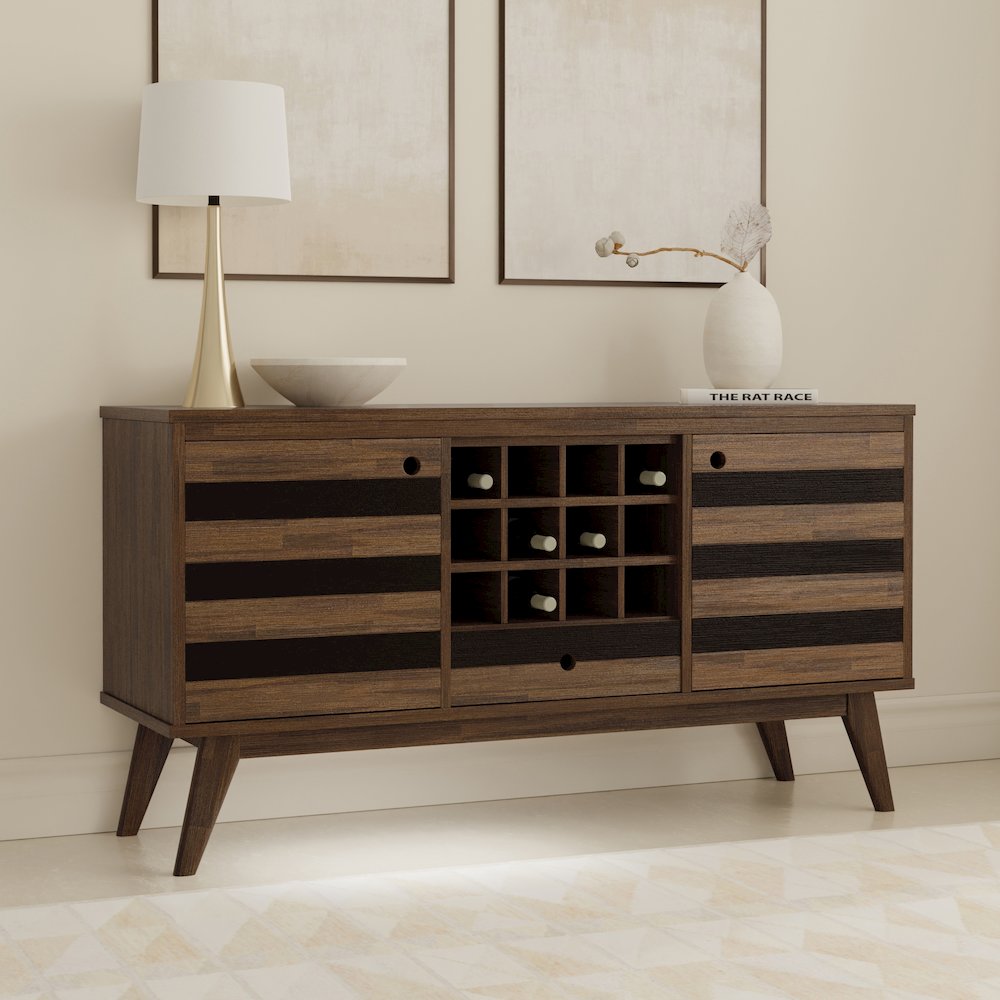 Sideboard With Wine Storage In Rustic Natural Aged Brown. Picture 5