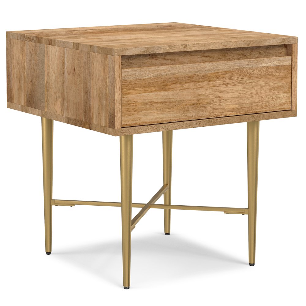 Fallon SOLID MANGO WOOD End Table with Drawer in Natural. Picture 6