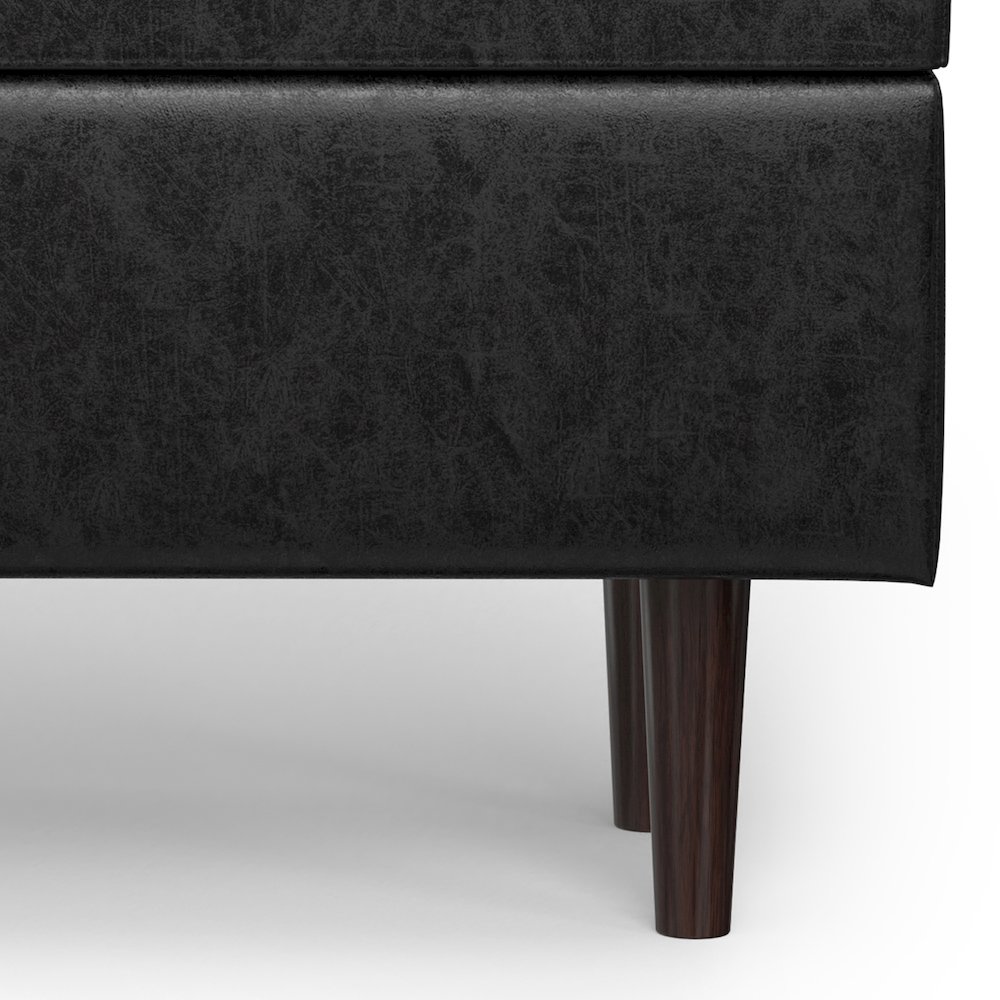 Rectangular Storage Ottoman In Distressed Black Vegan Faux Leather. Picture 4