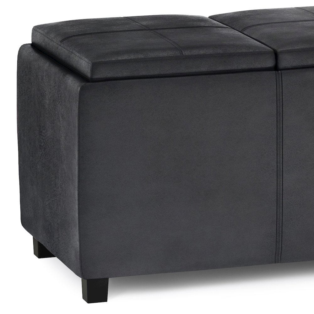 Avalon Storage Ottoman In Distressed Black Vegan Faux Leather. Picture 2