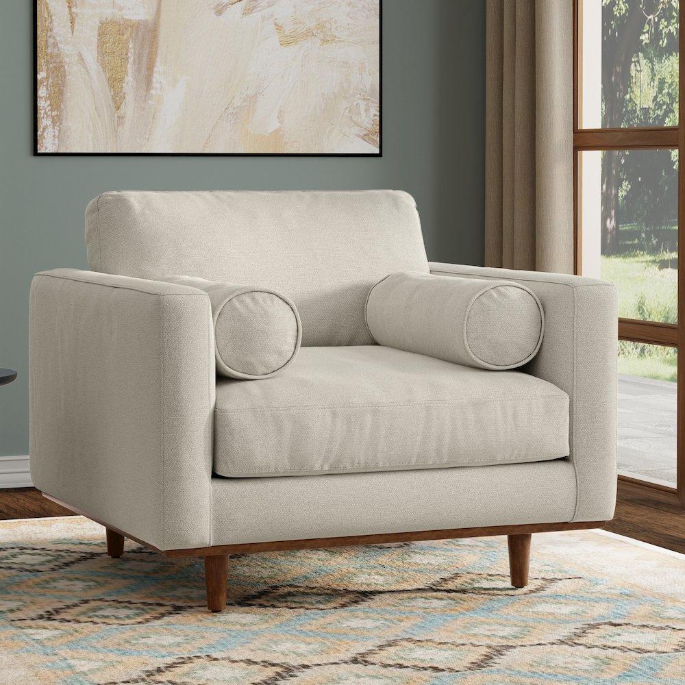 Morrison 42 inch Wide Mid-Century Modern Arm Chair in Cream White. Picture 6