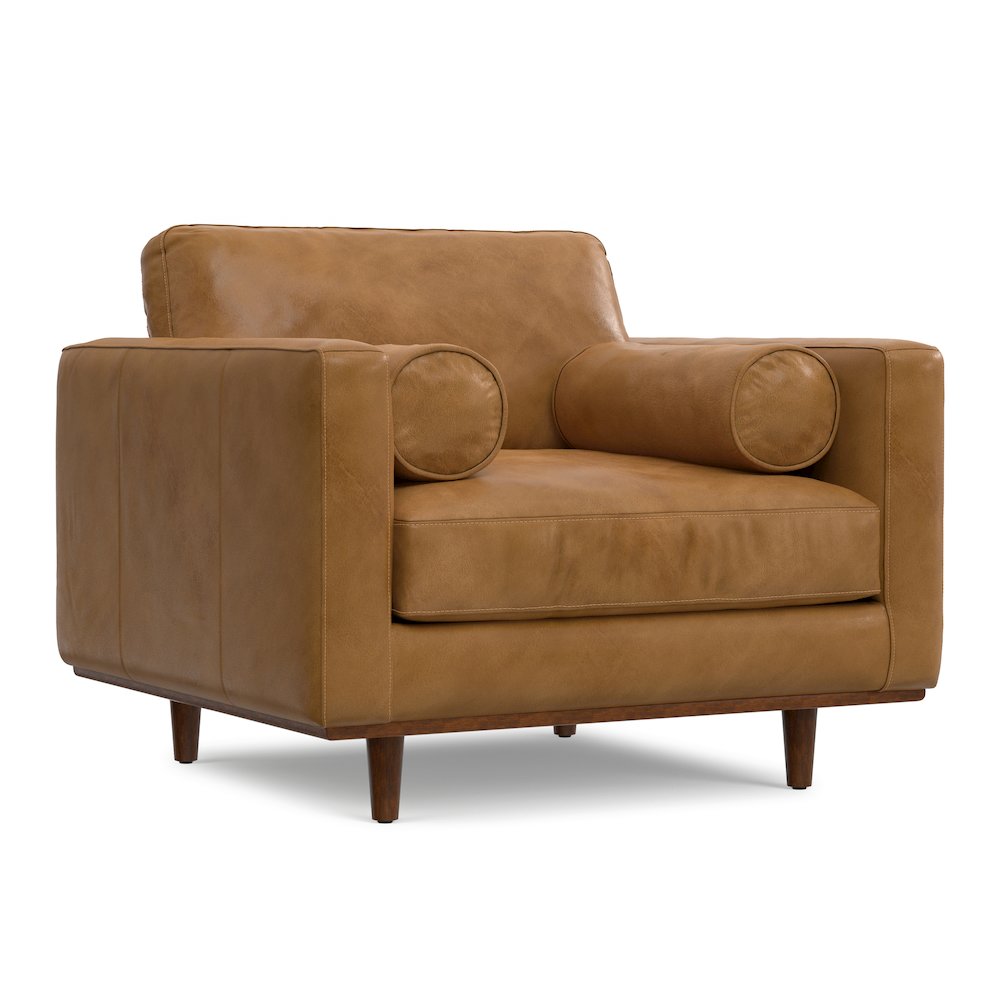 43 Inch Wide Mid-Century Modern Accent Chair In Sienna Top Grain Genuine Leather. Picture 1