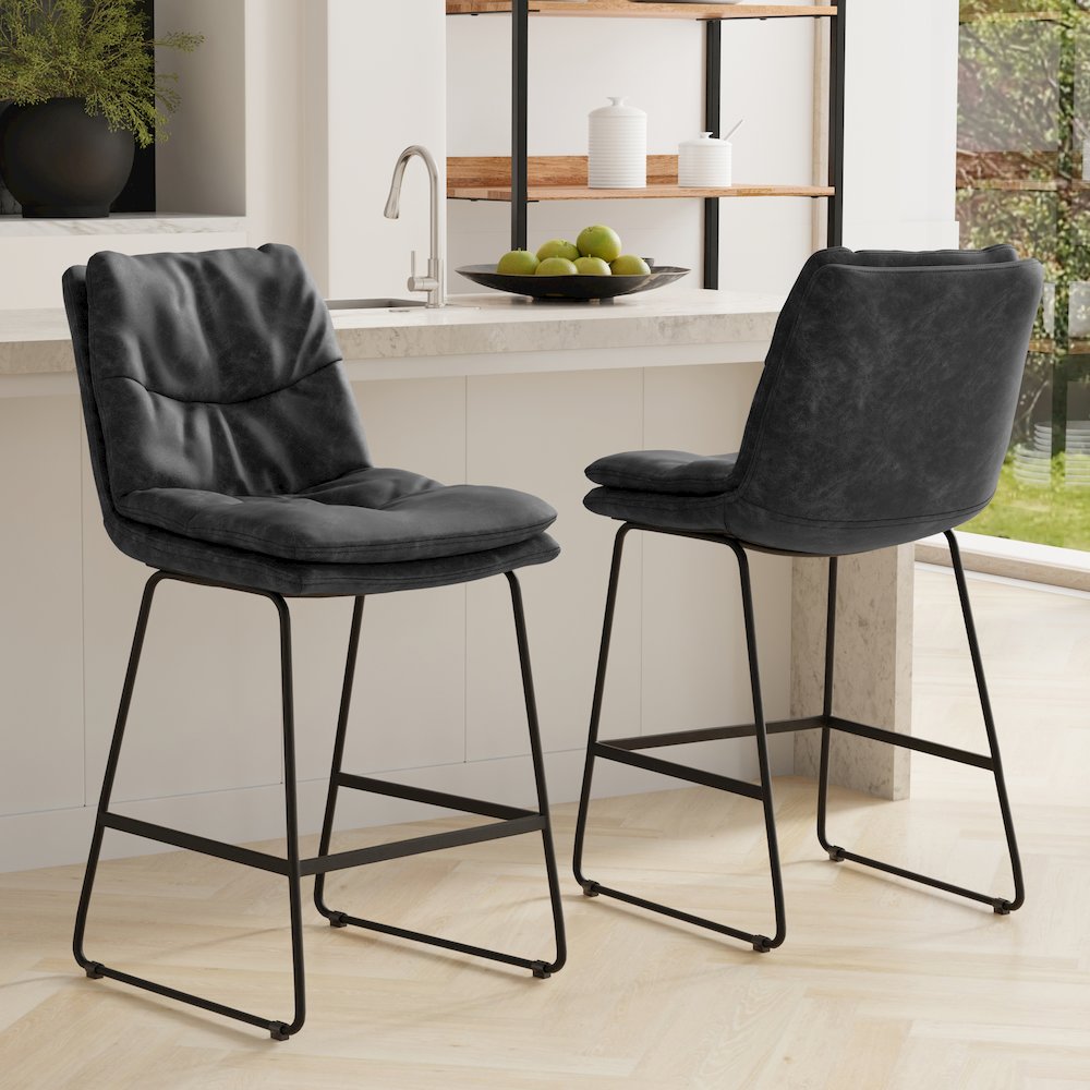Modern Counter Height Stool (Set Of 2) In Distressed Charcoal Grey. Picture 7