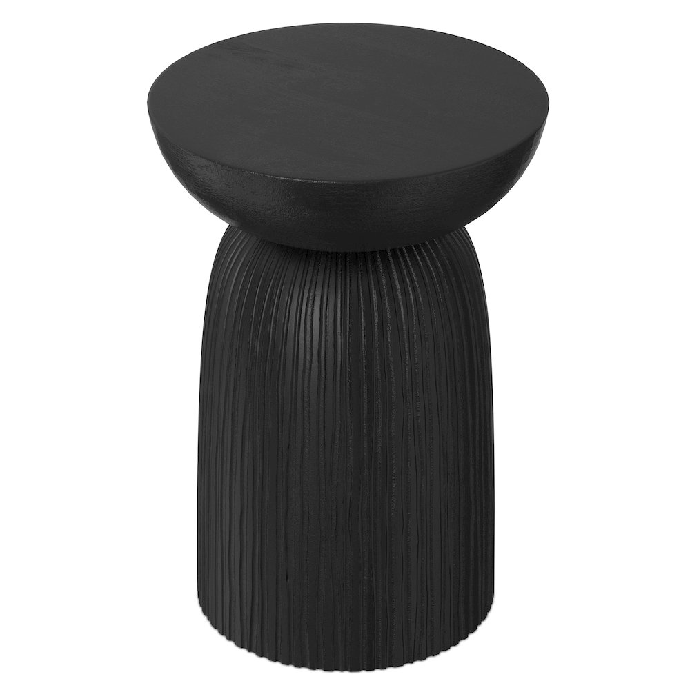 Boyd 13 inch Wide Solid Mango Contemporary Line Accent Table in Black. Picture 4