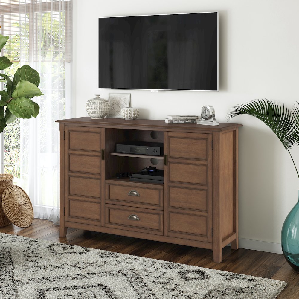 Tall Tv Media Stand In Rustic Natural Aged Brown For Tvs Up To 60 Inches. Picture 5