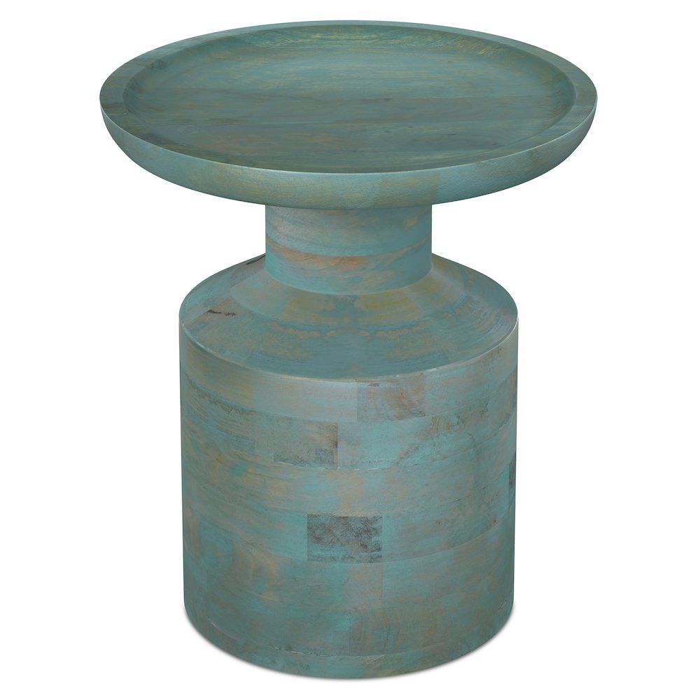 Haynes 16 Inch Wide Solid Mango Boho Accent Table In Teal Wash. Picture 3