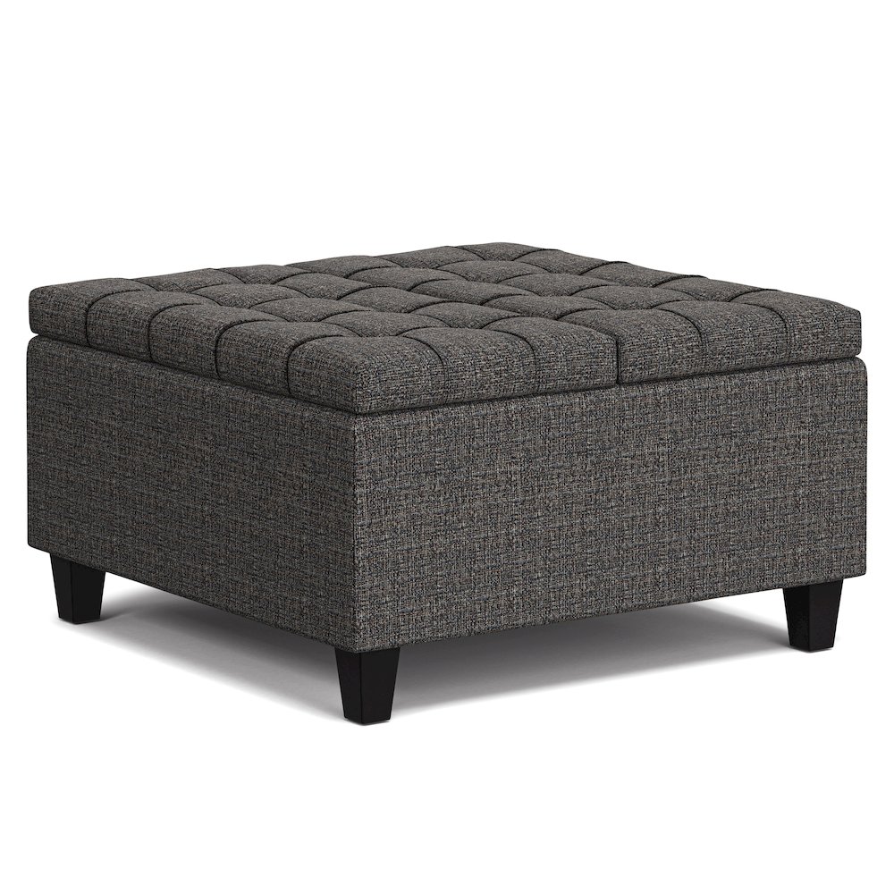 30 inch Wide Square Small Coffee Table Storage Ottoman in Ebony Tweed Polyester. Picture 2