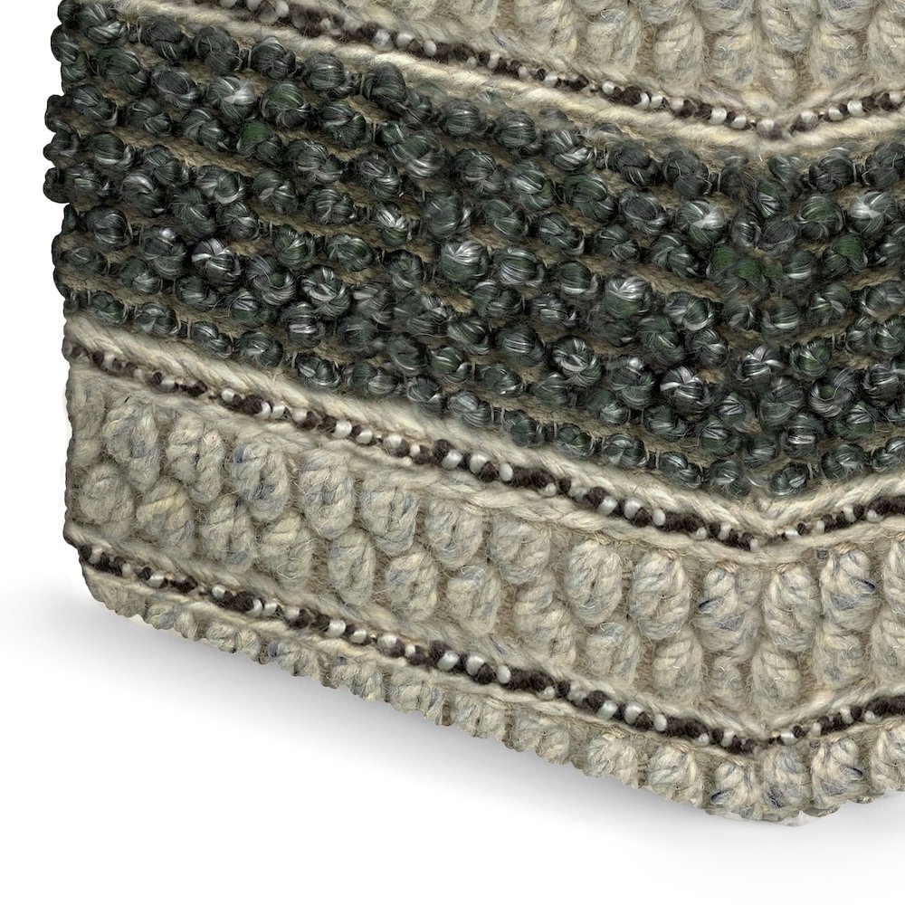 Grady Square Pouf In Green And Natural Handloom Woven. Picture 2