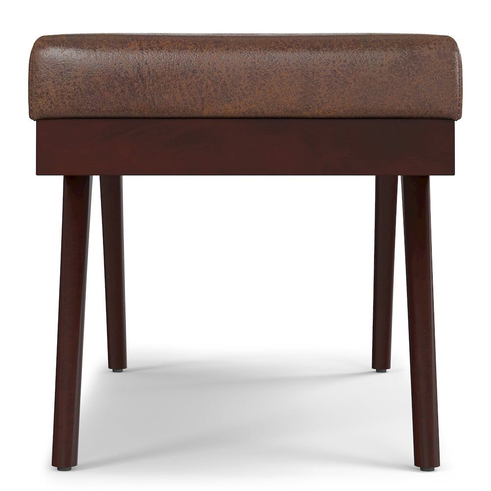 Chanelle SOLID HARDWOOD Mid Century Ottoman Bench in Distressed Chestnut Brown. Picture 3