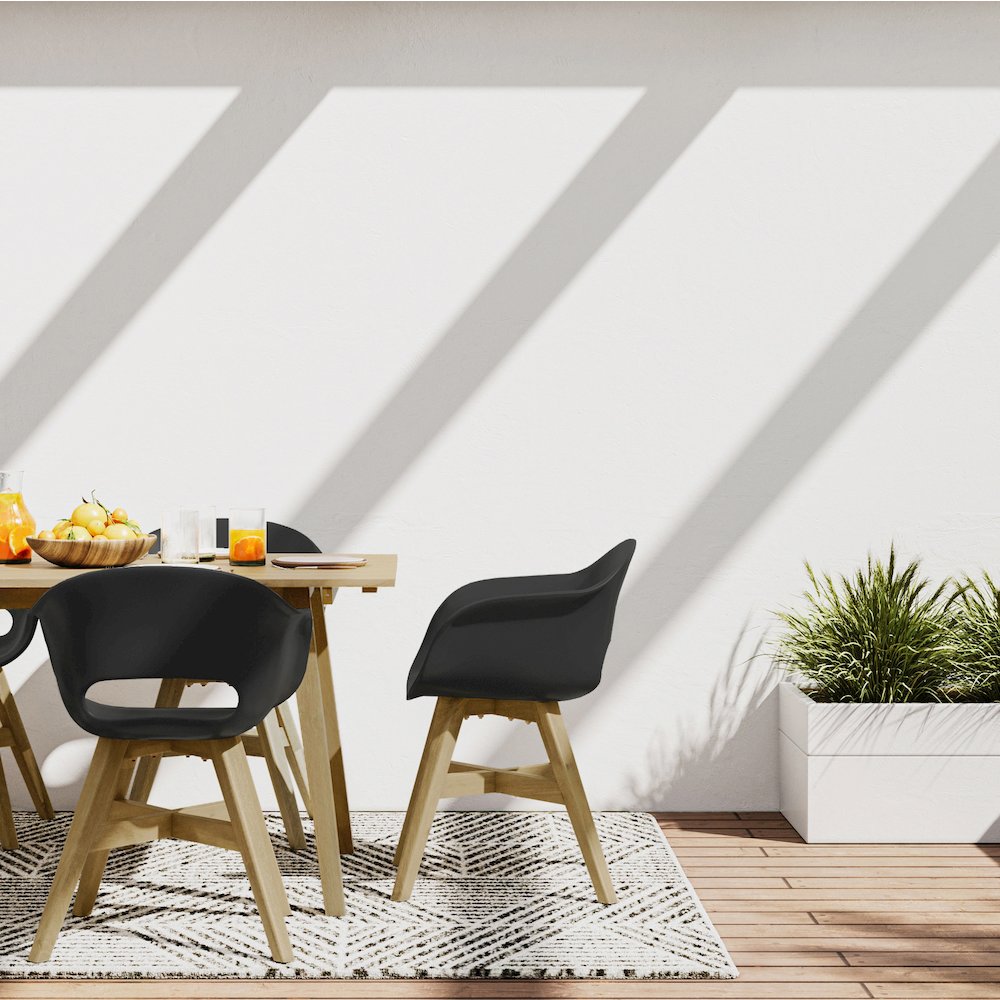 Kona Solid Acacia Wood Outdoor Dining Chair In Plastic ( Set Of 2 ) In Black. Picture 5