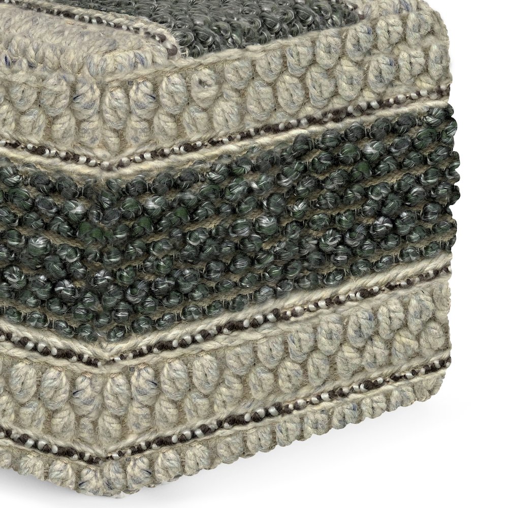 Grady Square Pouf In Green And Natural Handloom Woven. Picture 4