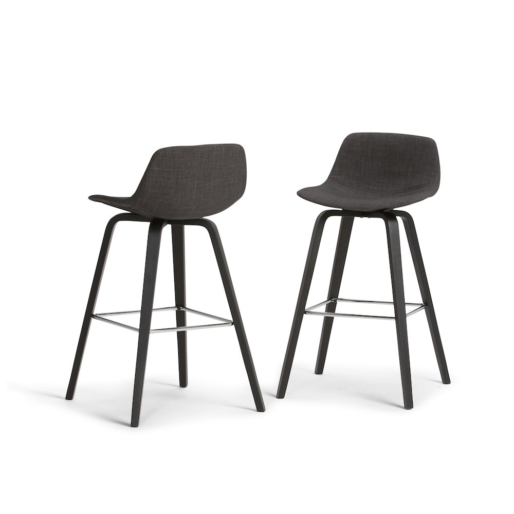 Counter Height Stool (Set Of 2) In Charcoal Grey, Black Linen Look Fabric. Picture 1
