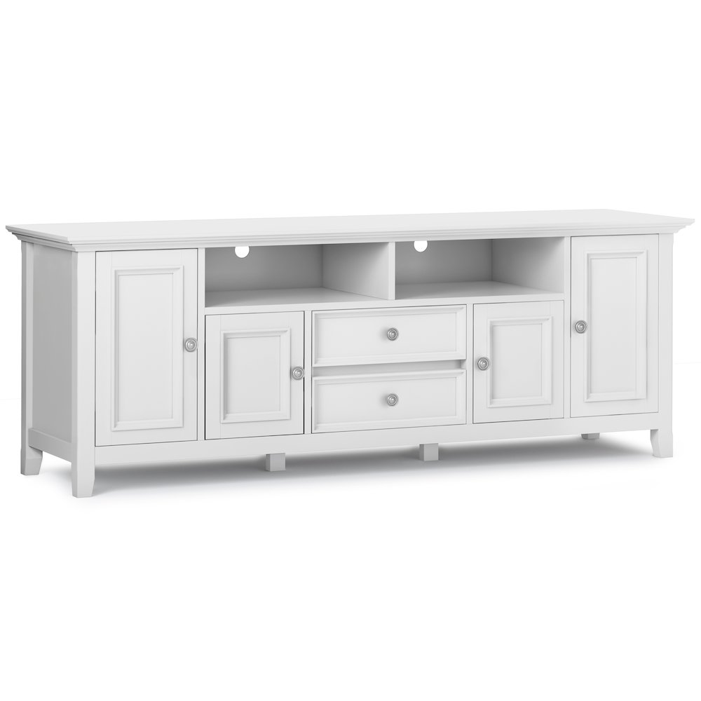 72"W TV Stand with Two 24"W 5 Shelf Bookcases in White (Set of 3). Picture 2