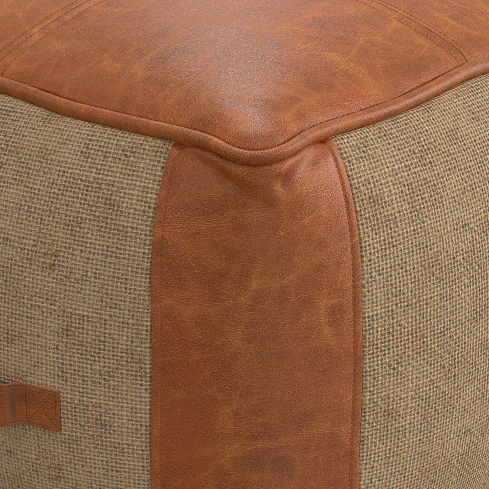 Atkinson Pouf  In Tan Genuine Leather. Picture 3