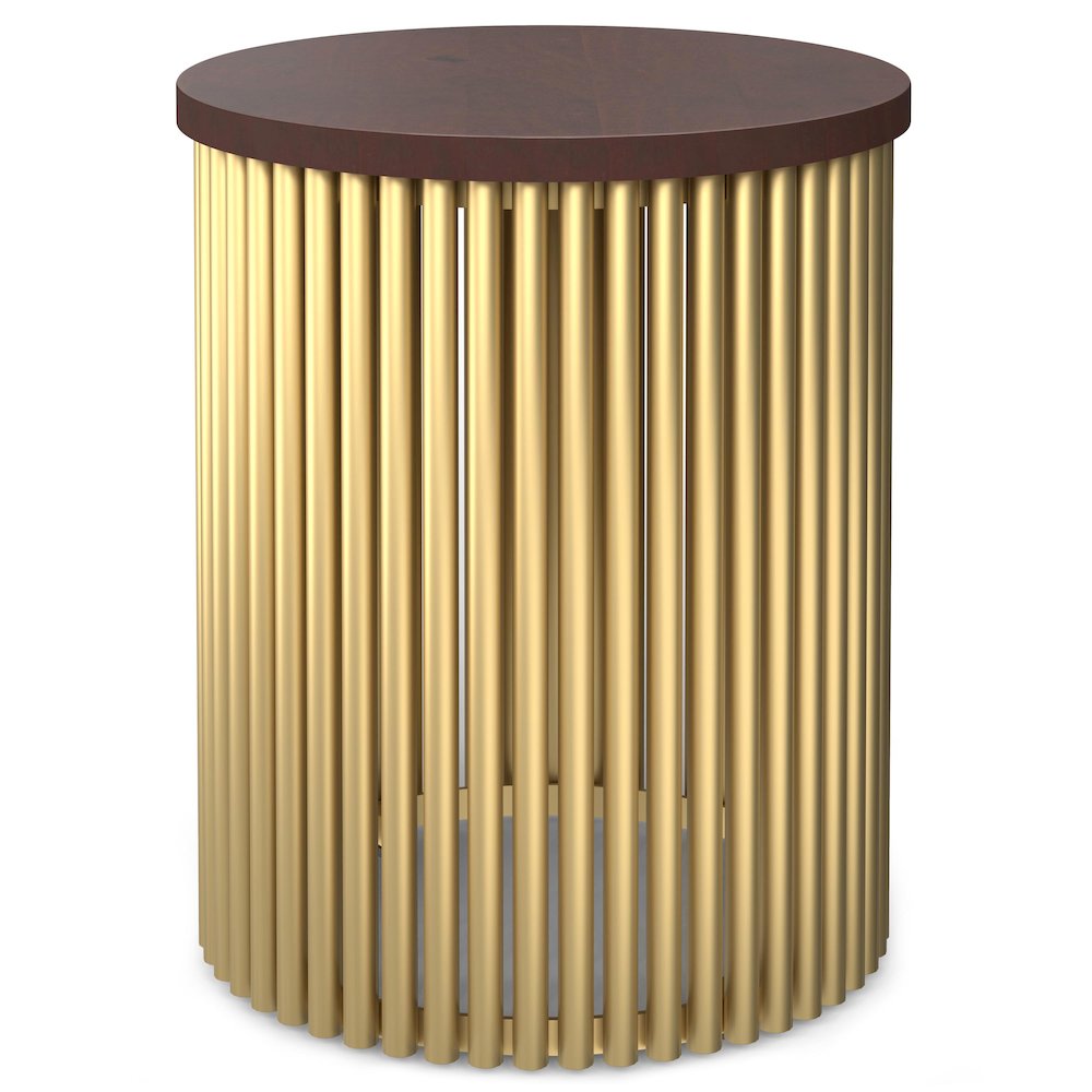 Demy Metal And Wood Accent Table In Cognac And Gold. Picture 1