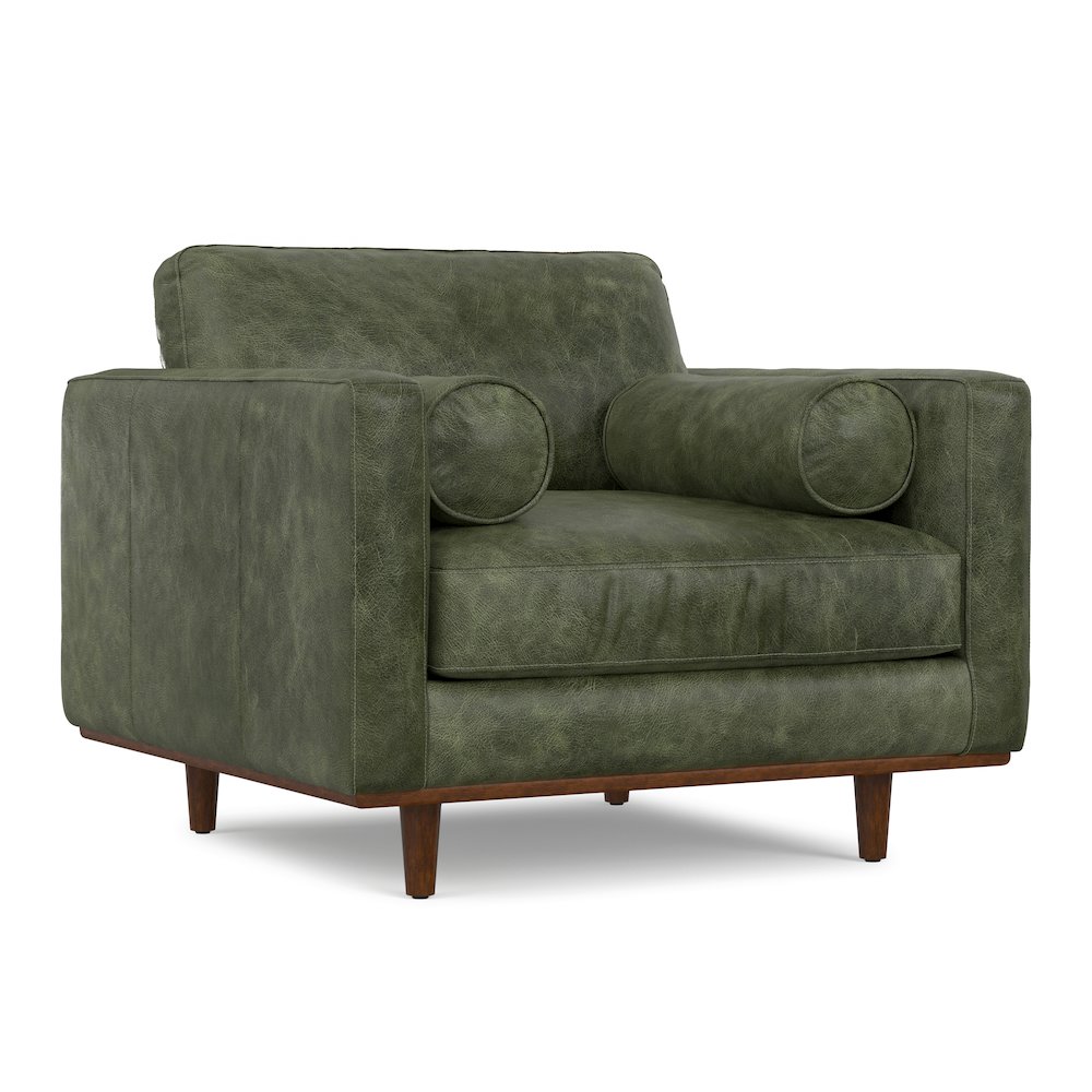 Mid-Century Modern Accent Chair In Moss Green Top Grain Genuine Leather. Picture 1